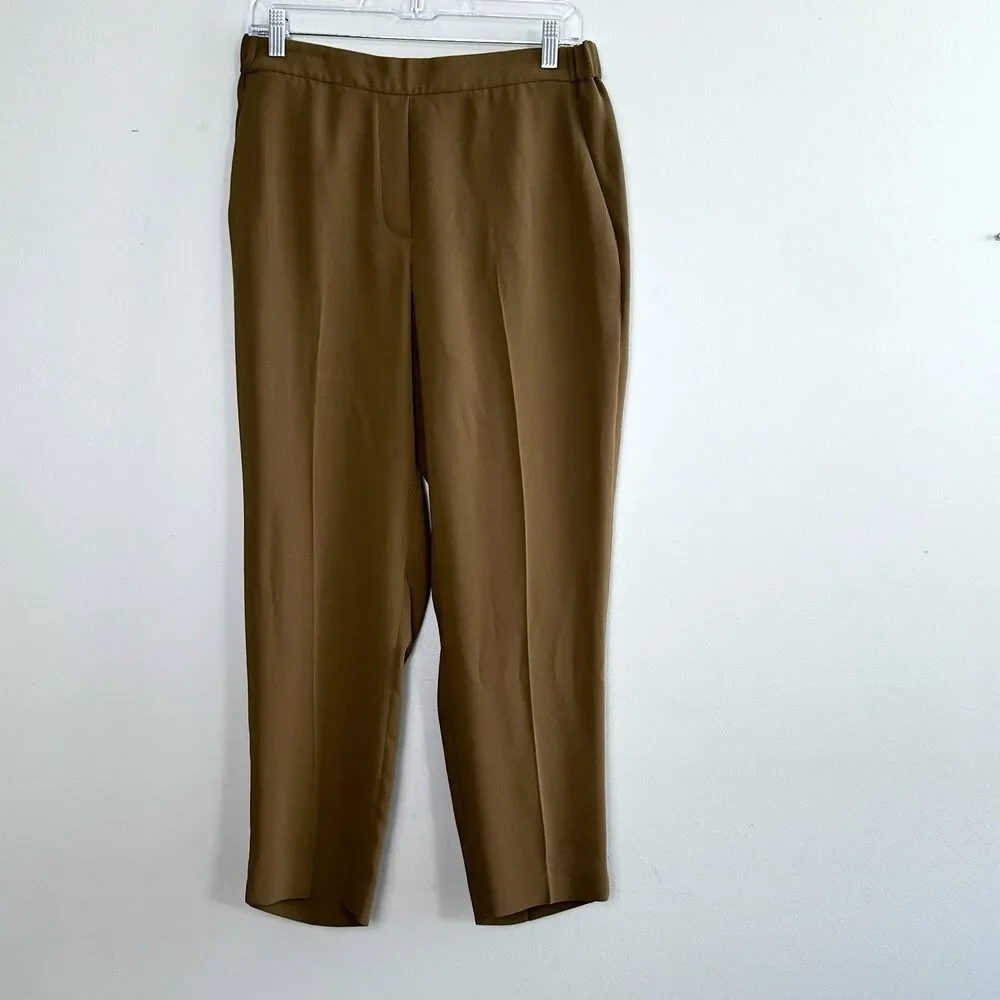 J Crew Pants Pull On Womens 12 Olive Green Pockets Lightweight Office Career